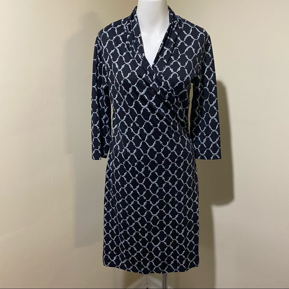 J McLaughlin Black Gray faux wrap Dress Sz S